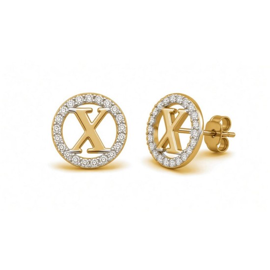 925 Sterling Silver 14k Gold Plated CZ Letter X Pendant Set