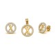 925 Sterling Silver 14k Gold Plated CZ Letter X Pendant Set