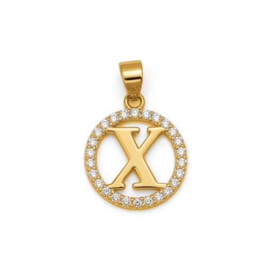925 Sterling Silver 14k Gold Plated CZ Letter X Pendant Set