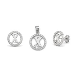 925 Sterling Silver CZ Letter X Pendant Set