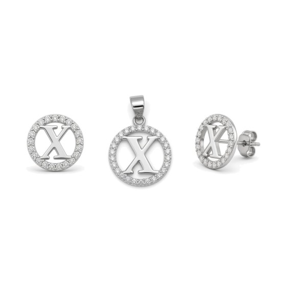 925 Sterling Silver CZ Letter X Pendant Set
