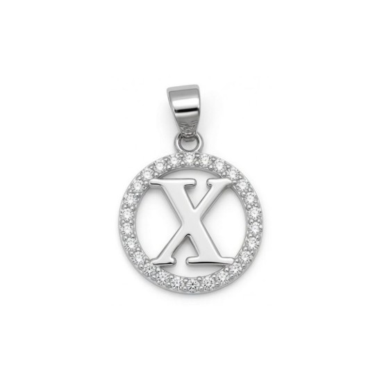 925 Sterling Silver CZ Letter X Pendant Set