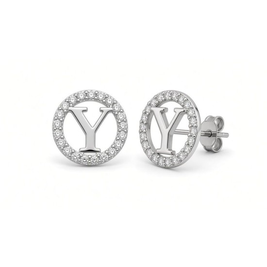 925 Sterling Silver CZ Letter Y Pendant Set