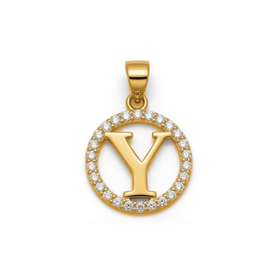 925 Sterling Silver 14k Gold Plated CZ Letter Y Pendant Set