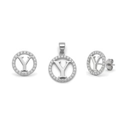 925 Sterling Silver CZ Letter Y Pendant Set