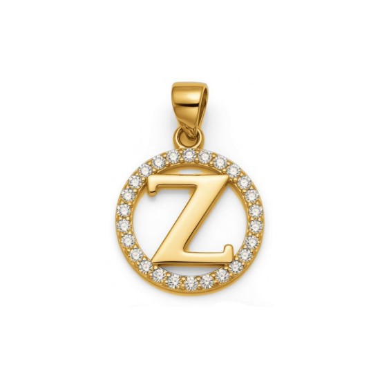 925 Sterling Silver 14k Gold Plated CZ Letter Z Pendant Set
