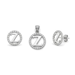 925 Sterling Silver CZ Letter Z Pendant Set