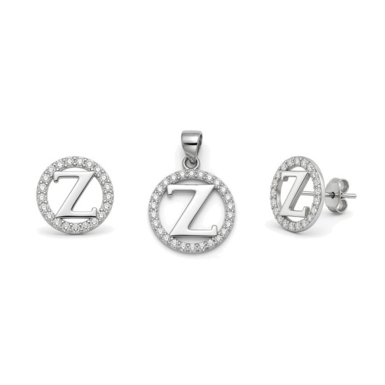 925 Sterling Silver CZ Letter Z Pendant Set