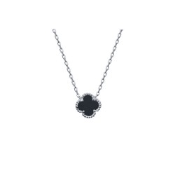 ANC071 | 925 Silver Rhodium Clover Necklace Onyx