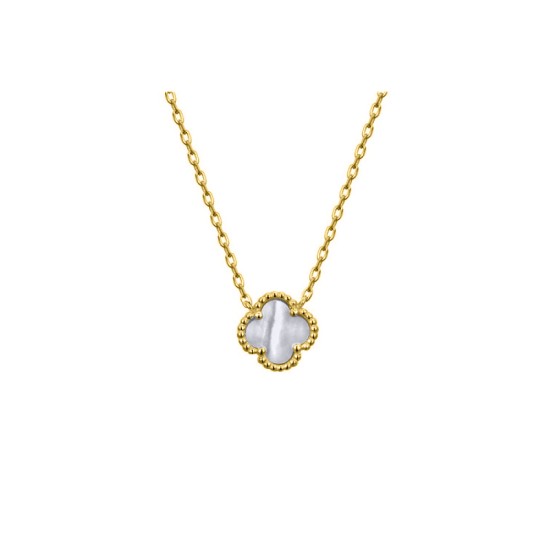 ANC072-GP | 925 Silver 14ct Gold Plated MOP Clover Necklace