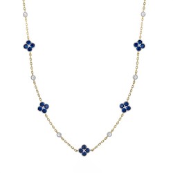 ANC073B | 925 Silver 14ct Gold Plated CZ Set Clover Necklace Blue