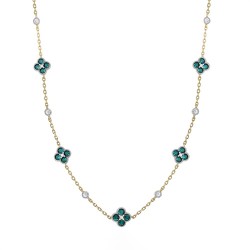 ANC073G | 925 Silver 14ct Gold Plated CZ Set Clover Necklace Green