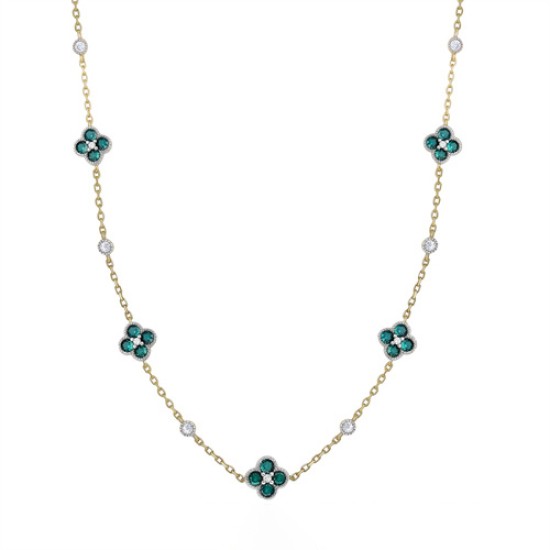 ANC073G | 925 Silver 14ct Gold Plated CZ Set Clover Necklace Green