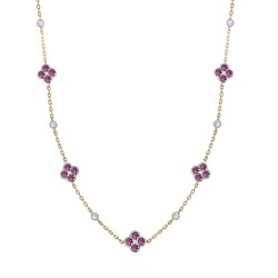 ANC073R | 925 Silver 14ct Gold Plated CZ Set Clover Necklace Red