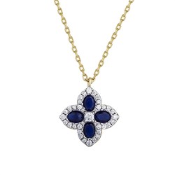 ANC074B | 925 Silver 14ct Gold Plated CZ Set Clover Necklace Blue