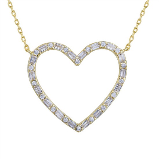 ANC078 | 928 Silver 14ct Gold Plated CZ Set Heart Necklace