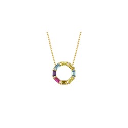 ANC080 | 925 Silver 14ct Gold PlatedMulti Col CZ Set Circle of Life Necklace