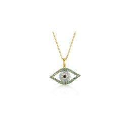 ANC081 | 925 Silver 14ct Gold Plated CZ Set  Evil Eye Necklace