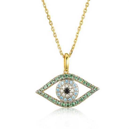 ANC081 | 925 Silver 14ct Gold Plated CZ Set Evil Eye Necklace