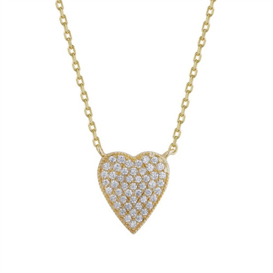 ANC082 | 925 Silver 14ct Gold Plated CZ Set Heart Necklace