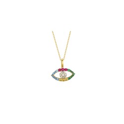 ANC083 | 925 Silver 14ct Gold Plated CZ Set Evil eye Necklace