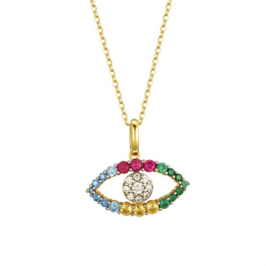 ANC083 | 925 Silver 14ct Gold Plated CZ Set Evil eye Necklace