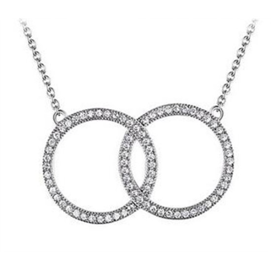 ANC085 | 925 Silver Rhodium Plated CZ Set Twin Circle of Life Necklace