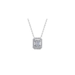 ANC087 | 925 Silver Rhodium Plated CZ Set  Emerald Shape Cluster Necklace