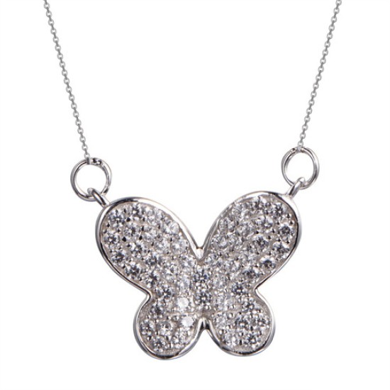 ANC088 | 925 Silver Rhodium Plated CZ Set Butterfly Necklace