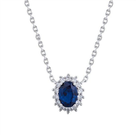 ANC089 | 925 Silver Rhodium Plated CZ Set Princess Kate Necklace Blue