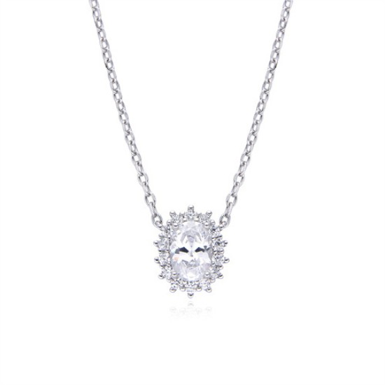 ANC090 | 925 Silver Rhodium Plated CZ Set Princess Kate Necklace