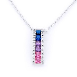 ANC092 | 925 Silver Rhodium Plated Multi Col CZ Set Bar Necklace