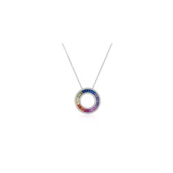 ANC093 | 925 Silver Rhodium Plated Multi Col CZ Set Circle of Life Necklace