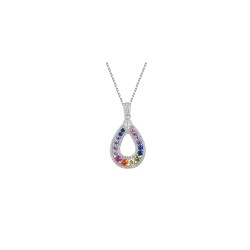ANC094 | 925 Silver Rhodium Plated Multi Col CZ Set Oval Necklace