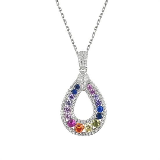 ANC094 | 925 Silver Rhodium Plated Multi Col CZ Set Oval Necklace