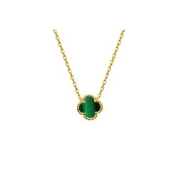 ANC095-GP | 925 Silver 14ct Gold Plated Green Malachite Clover Necklace