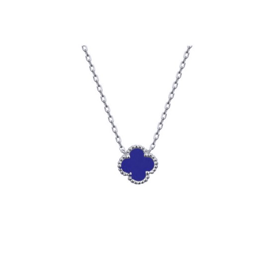 ANC096 | 925 Silver Rhodium Plated Blue Agate Clover Necklace