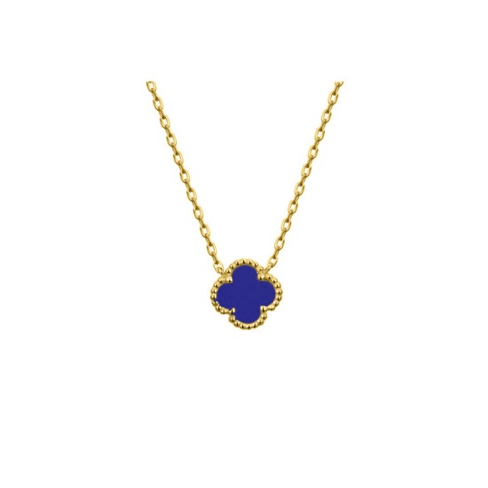 ANC096-GP | 925 Silver 14ct Gold Plated Blue Agate Clover Necklace