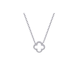 ANC097 | 925 Silver Rhodium Plated CZ Set Clover Necklace