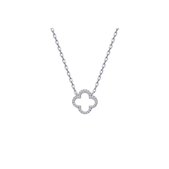 ANC097 | 925 Silver Rhodium Plated CZ Set Clover Necklace