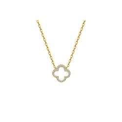 ANC097-GP | 925 Silver 14ct Gold Plated CZ Set Clover Necklace