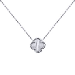 ANC099 | 925 Silver Rhodium 12mm Single Clover Necklace MOP White Colour