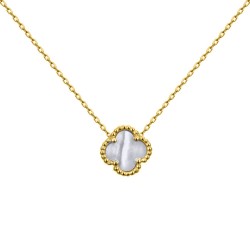 ANC099-GP | 925 Silver 14ct gold Plated 12mm Single Clover Necklace MOP  White Colour