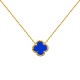 ANC100-GP | 925 Silver 14ct gold Plated 12mm Single Clover Necklace Blue Agate Colour