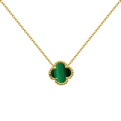 ANC101-GP | 925 Silver 14ct gold Plated 12mm Single Clover Necklace Malachite Green