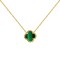 ANC101-GP | 925 Silver 14ct gold Plated 12mm Single Clover Necklace Malachite Green