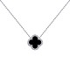 ANC102 | 925 Silver Rhodium CZ Set Single Clover Necklace Black Onyx Colour