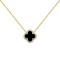 ANC102-GP | 925 Silver 14ct gold Plated 12mm CZ Set Single Clover Necklace Black Onyx Colour