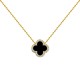 ANC102-GP | 925 Silver 14ct gold Plated 12mm CZ Set Single Clover Necklace Black Onyx Colour