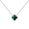 ANC105 | 925 Silver Rhodium CZ Set Single Clover Necklace Malachite Green Colour